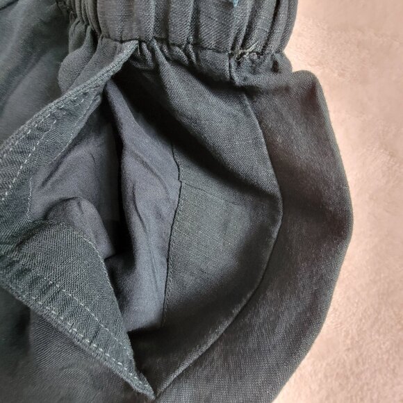 Oysho Womens High Rise Elastic Waist Linen Straight Leg Crop Pants Medium Teal - Picture 9 of 10